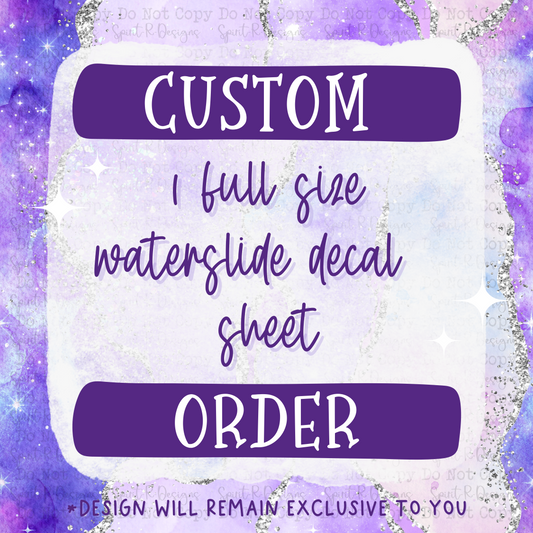 1 Custom Full Size Waterslide Decal Sheet